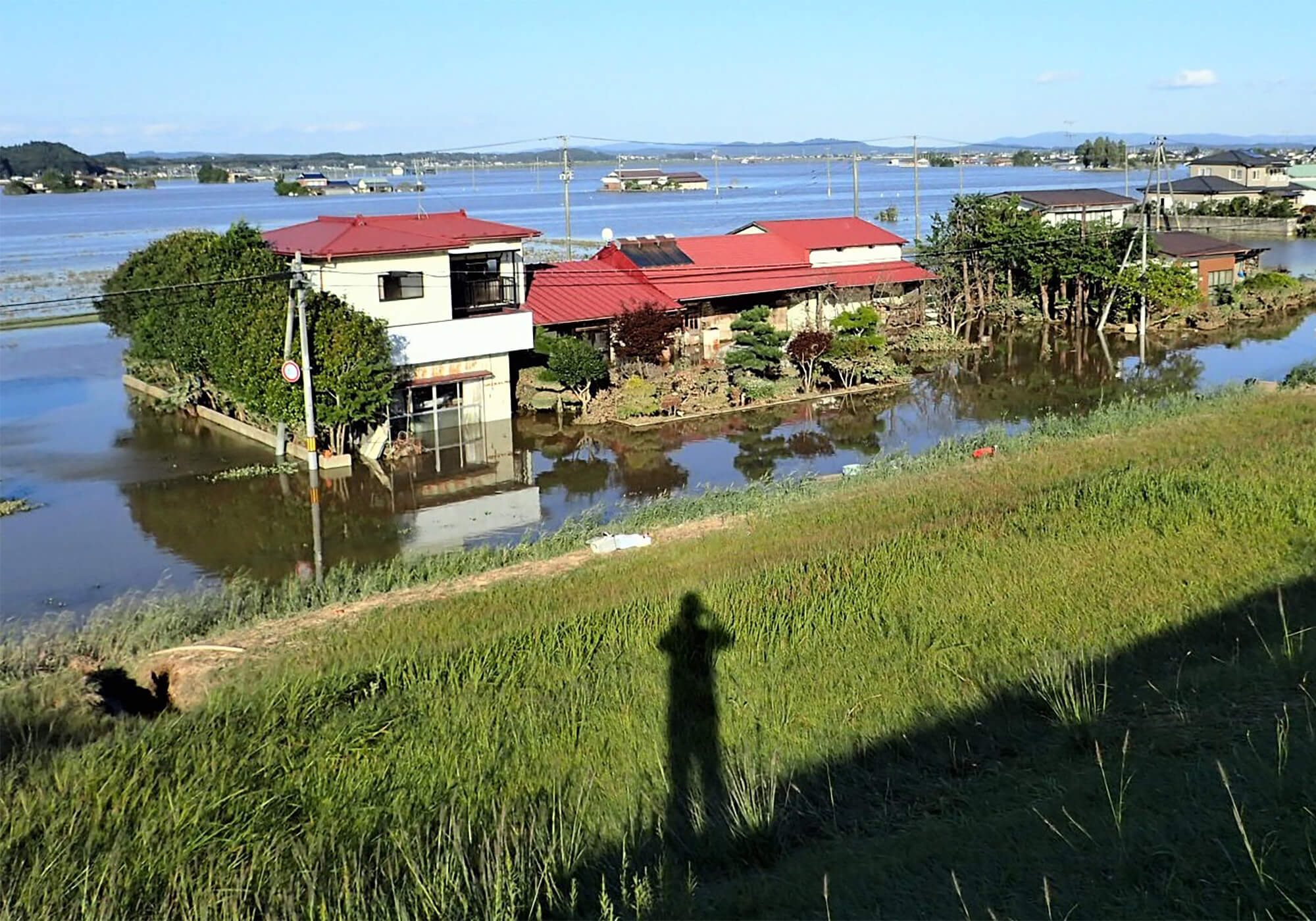 一面が水没の住宅地